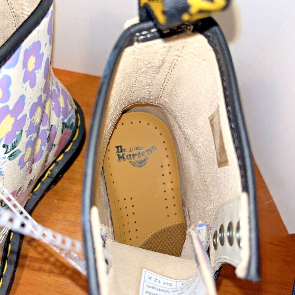 Dr Martens Floral Mash Up Backhand Leather Womens 6 Boots 1460‎ Parchment Beige - Picture 7 of 9